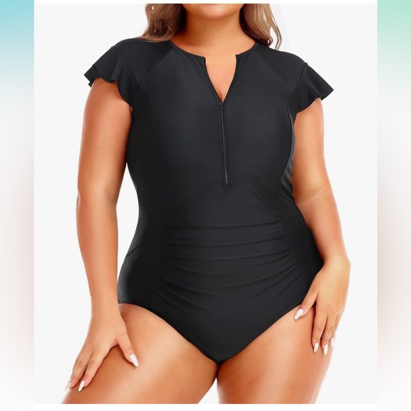 Holipick Plus Size One Piece Swimsuit for Women Tummy Control Cap Sleeves 24W - Picture 1 of 9